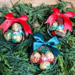 BOLA NAVIDAD TRANSPARENTE PERSONALIZADA CON BOMBONES